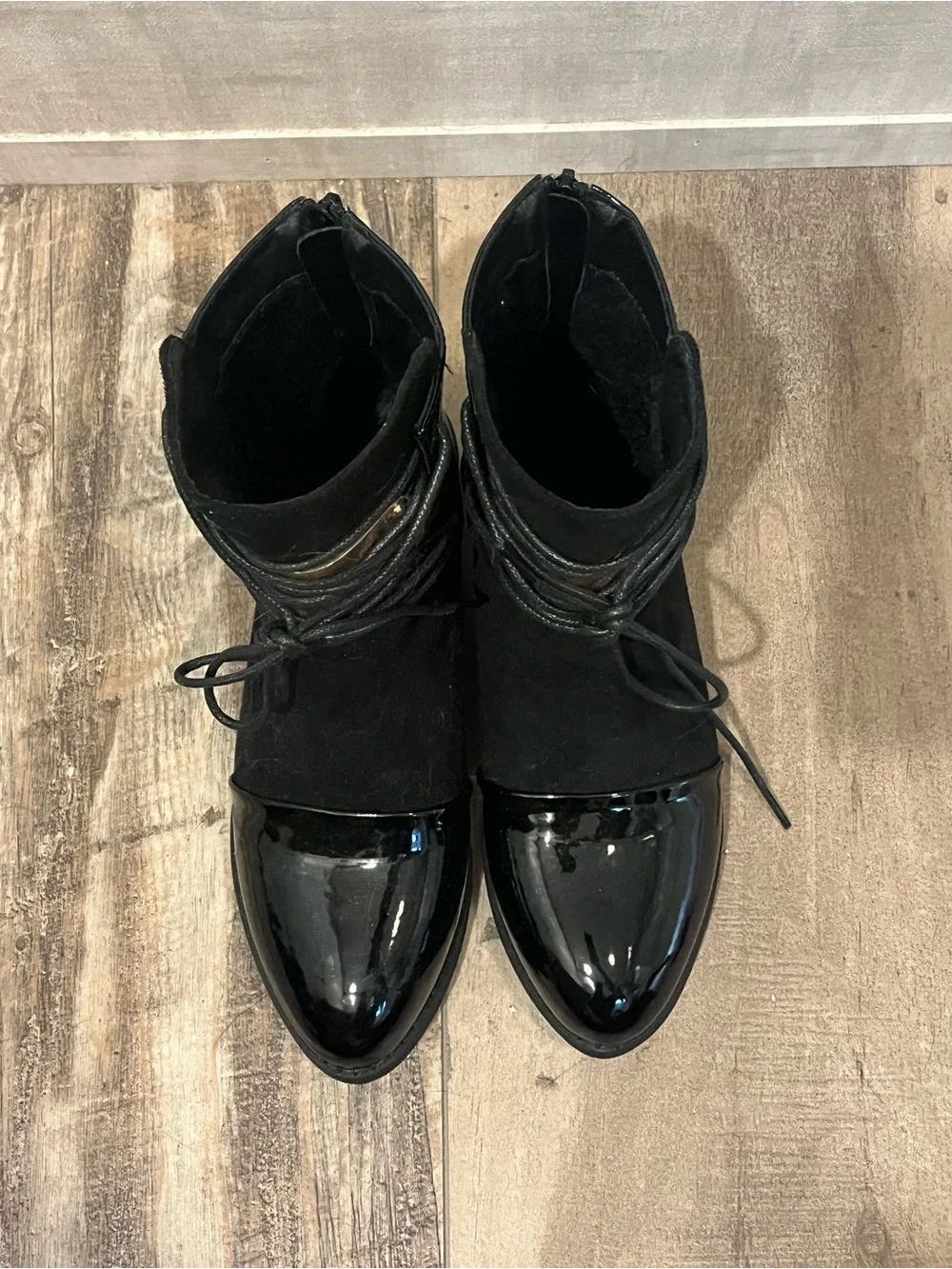 Black Fabric Booties with Metal Accent